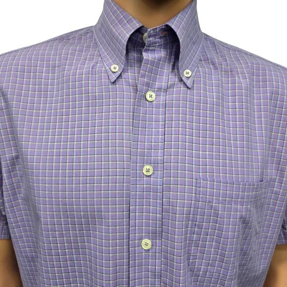 Brooks Brothers 346 Original Polo Shirt Short Sleeve Men M Slim fit Purple Check - Picture 4 of 12
